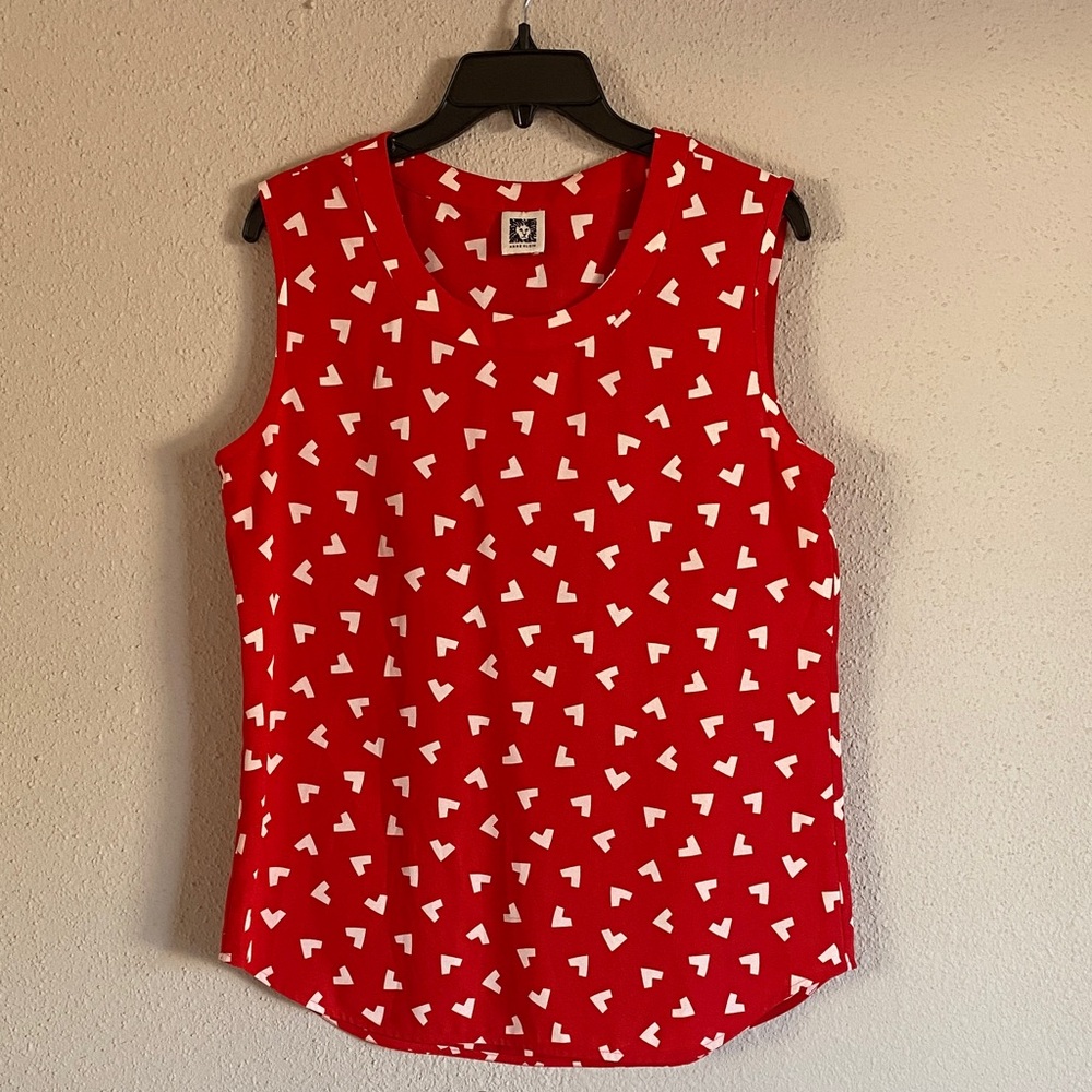 Anne Klein Red Tank Top with White Geometric Design